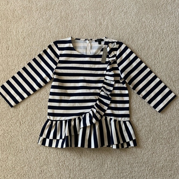 NWT J.Crew Striped Cotton Ruffle Blouse Small - Picture 1 of 8